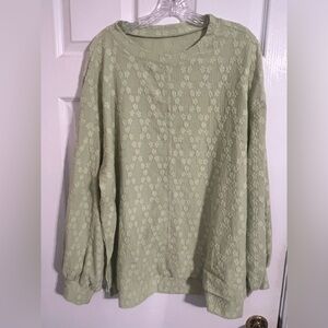 Light Green Lace-Overlay Women's Long Sleeve Top